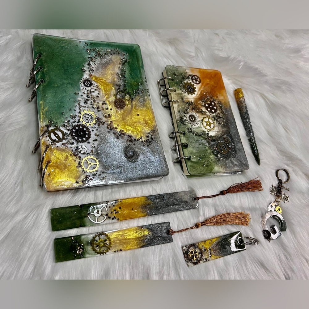 Artistic Resin Notebooks: Colorful Design with Gears | Can be customized